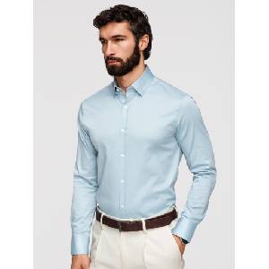 Ombre Clothing Класическа мъжка риза SLIM FIT от сатенирана тъкан - синя V2 OM-SHOS-0211 Ombre Clothing Ombre Clothing | Sin | МЪЖЕ | S