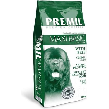PREMIL Maxi Basic - пълноценна храна за кастрирани и предразположени към наднормено тегло кучета - 15 кг