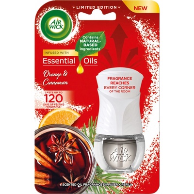 Air Wick Essential Oils Elektrický osviežovač vzduchu strojček a náplň vôňa škorica a pomaranč 19 ml