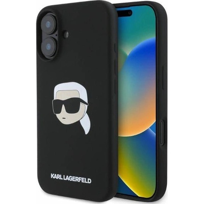 KARL LAGERFELD Силиконов калъф MagSafe за iPhone 16 Karl Lagerfeld с принт на главата Karl - черен (3666339319649)