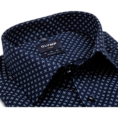 Olymp Modern Fit košile se strukturou a světle-modro-bílým vzorem tmavomodrá