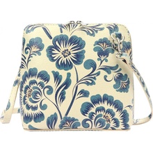 Kožená malá dámská crossbody kabelka s motivem květin
