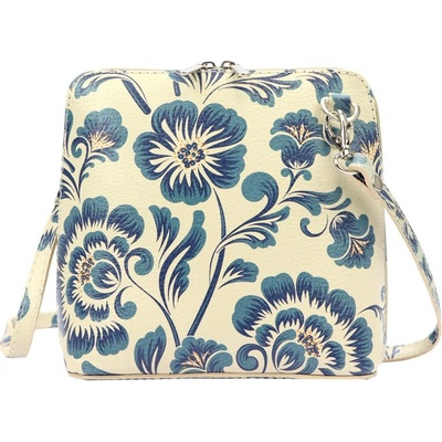 Kožená malá dámská crossbody kabelka s motivem květin