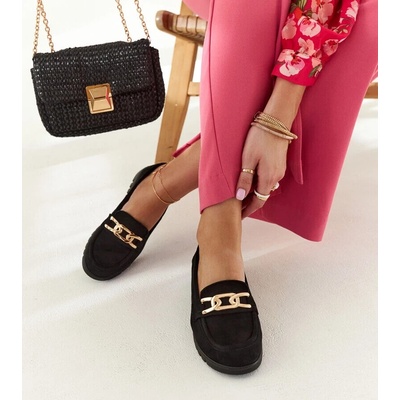 Gemre Black Suede Loafers with Buckle Sardis černá žlutá