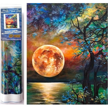 Norimpex - Puzzle Diamant painting: Colorful full moon over the lake 30x40 cm - 1 - 39 piese