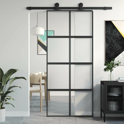 Petrashop Posuvné dveře černé 90 x 205 cm tvrzené sklo a hliník Černý 155223