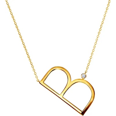 SAVICKI Колие с буква B: позлатено сребро. бял сапфир