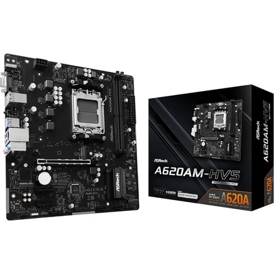 Дънна платка ASRock A620AM-HVS, A620A, AM5, DDR5, PCI-E 4.0 (HDMI&VGA), 2x SATA 6Gb/s, 2x M. 2, 3x USB 3.2 Gen 1 Type-A, Micro ATX (A620AM-HVS)