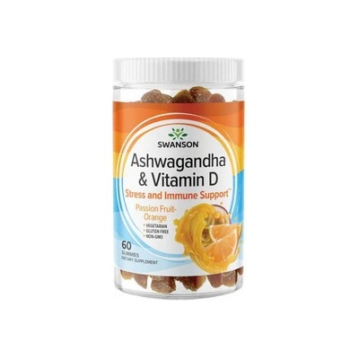 Swanson Ashwagandha & Vitamin D Mučenka Pomeranč 60 ks gummies
