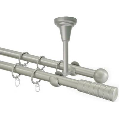 OK-GarnýžeCZ Garnýž kovová dvouřadá 16mm Torino stříbrná mat 110 cm do stěny / kroužky s žabkou