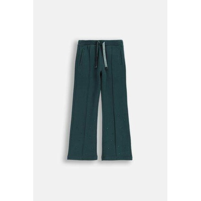 COCCODRILLO Slim fit tepláky zelené s rozšiřitelnou nohavicí a ozdobnými kamínky
