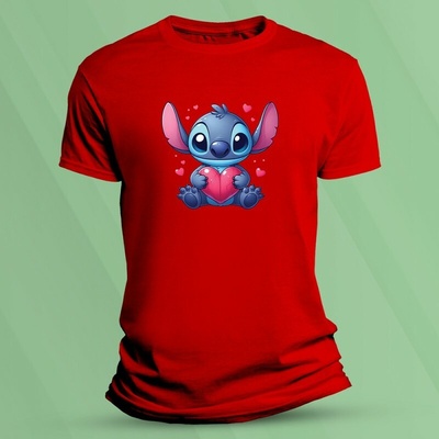 Sandratex dětské bavlněné tričko Stitch se serdíčkem Červená