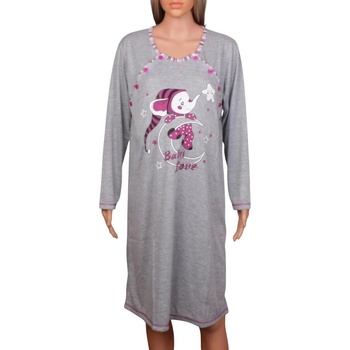 Сива нощница за кърмене с тъмновиолетов кант и слонче