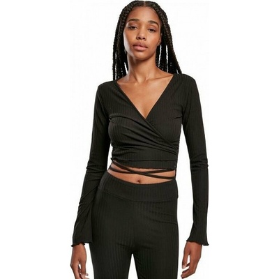 Urban Classics crop top zavinovací tričko s dlouhým rukávem hnědá světlá