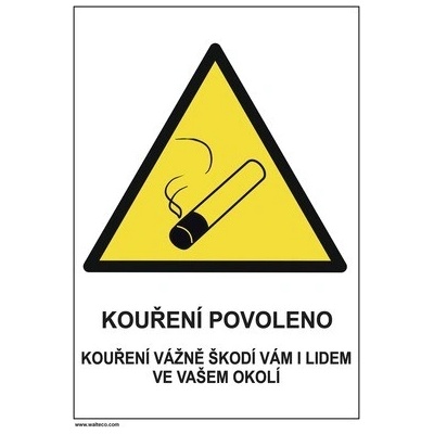 Samolepka "Kouření povoleno, Kouření vážně škodí" 210x148 mm