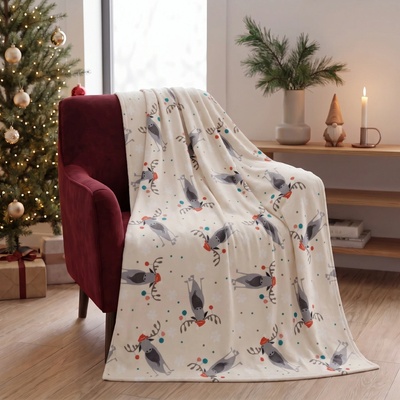 BBK vánoční deka z mikrovlákna Happy Christmas sob bílá 150x200