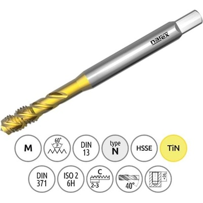 Narex Ždánice 041535118080000 - Závitník strojní M 8,0x1,25mm typ 3044 kód 2060 TiN, lícování ISO2 (6H), DIN 371