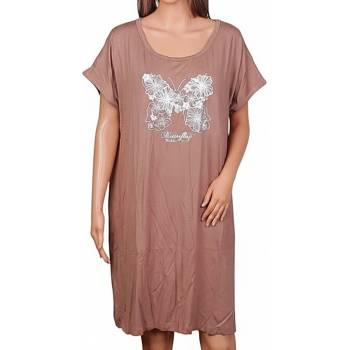 Макси нощница в кафяв цвят с апликация - пеперуда