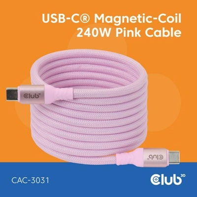 Club3D CAC-3031 magnetický USB-C 240W PD3.1 480 Mbps 2m růžový