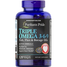 Puritan's Pride Trojitý omega 3-6-9 rybí, ľanový a borákový olej 120 kapsúl