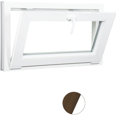 Aluplast Sklopné plastové okno dekor/bílé 1100 x 420 mm Ořech/bílá, Trojsklo Ug= 0,7