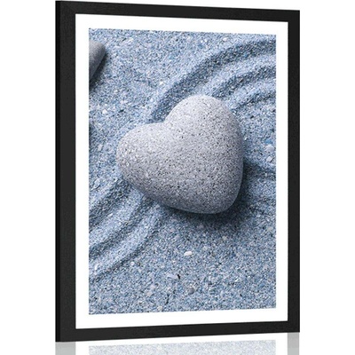 Plakát s paspartou srdce z kamene na písčitém pozadí - 40x60 white