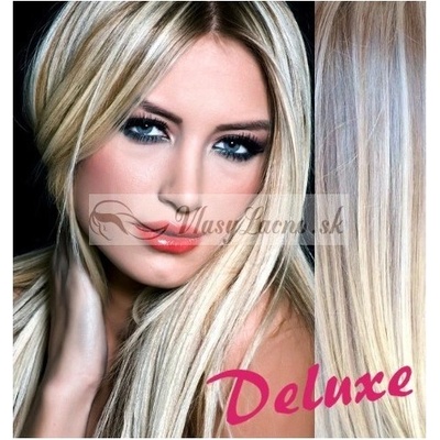DELUXE melírované platina / svetlo hnedá Clip in vlasy na predĺženie 50-53 cm