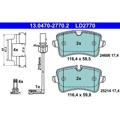 ATE Sada brzdových platničiek kotúčovej brzdy 13047027702