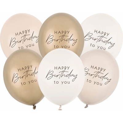 PartyDeco Balonky latex Happy Birthday béžový mix 30 cm
