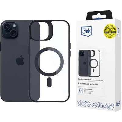 3mk Protection 3mk Satin Armor MagCase с MagSafe за iPhone 15 Plus - прозрачен с черна рамка (5903108563826)