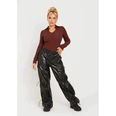 Missy Empire Панталони Missy Empire PU Toggle Cargo Trousers - Black