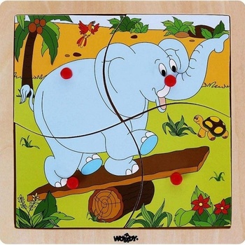 Woodyland Дървен пъзел Woody - Веселото влакче, слонче, 4 части (93017)