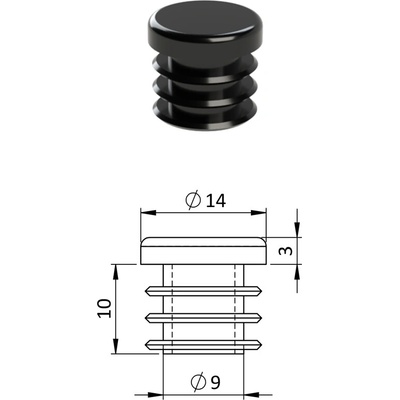 Vnitřní krytka kulatá ø 14 mm, plastová, černá