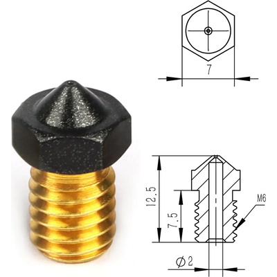 2бр. e3d (v6) ptfe дюза с незалепващо покритие 0.4мм