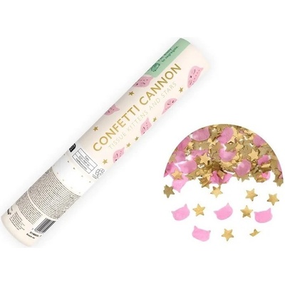 PartyDeco PartyDeco Vystřelovací konfety Hello Baby Růžové motýlky 20 cm