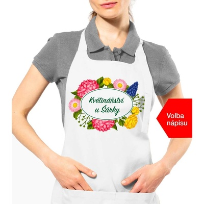 Kariban HobbyTriko Zahradnická zástěra Barevné květiny + vlastní nápis Bílá