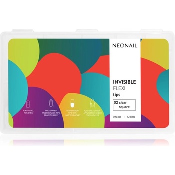 NeoNail Flexi Tips Invisible umělé nehty typ 02 Clear Square 300 ks