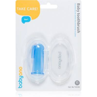 BabyOno Take Care First Toothbrush детска четка за зъби за върху пръст с калъфка Blue