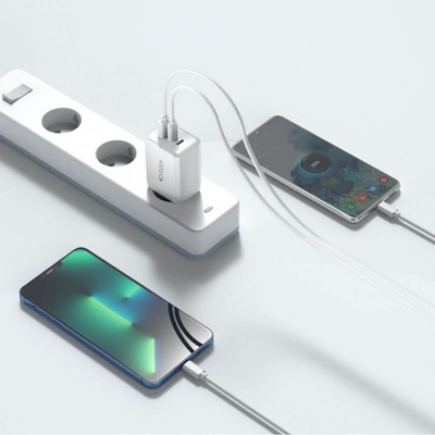 Захранване за ел. мрежа за лаптопи, смартфони и таблети с USB-A и 2xUSB-C изходи с технология за бързо зареждане - Tech-Protect C65W Wall Charger 65W PD (бял) (THP1543)