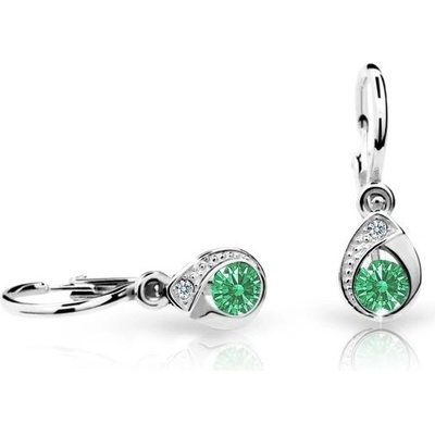 Danfil dětské náušnice kapky C1898 z bílého zlata s kamínkem Emerald Green zapínání brizura