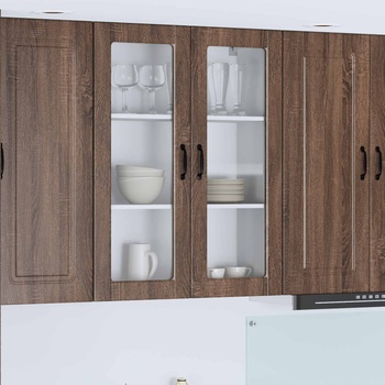 vidaXL Стенен стъклен шкаф PORTO Кафяв дъб 80 x 31 x 100 см (885512)