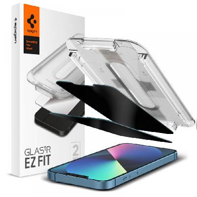 2 броя стъклени протектори за дисплей на iPhone 13 / 13 Pro / 14 от Spigen Glas. TR " Ez Fit" - Privacy (8809811851250)
