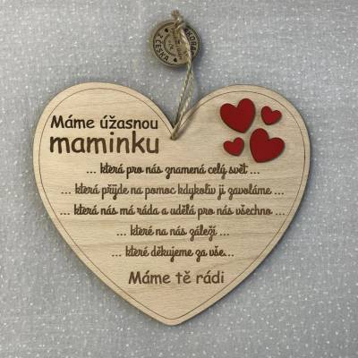 Dekorace z Česka Dřevěné srdce Úžasná maminka 20 cm Varianta: Množné číslo