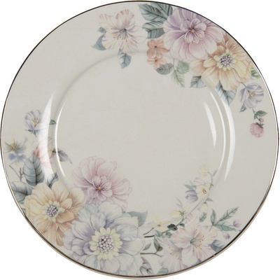 Clayre & Eef Porcelánový jídelní talířek s květinami Flowers 26 x 2 cm