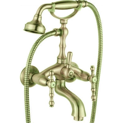 Inter Ceramic Стенен смесител за вана и душ Сайлор icf 6008853br, месинг, старо злато, с душ, държач и шлаух (6008853g)