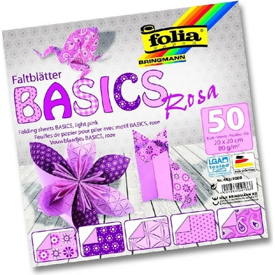 Folia Bringmann Origami papír Basics 80g/m2 50 listů 20x20 cm Růžová