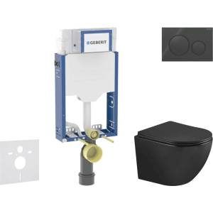 Geberit Kombifix - Комплект за монтаж пред стена, тоалетна чиния Oudee и седалка със система „softclose, бутон Sigma20, черно гланцово/черно матово SANI15CA5507 (SANI15CA5507)