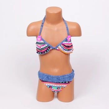 Image 1 of Детски бански с дънков десен и цветя