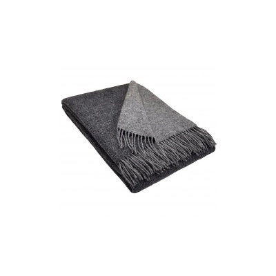 Interblanket 100% Вълнено Двулицево Одеяло - Тъмносиво & Светлосиво С Ресни (150 x 200 См)