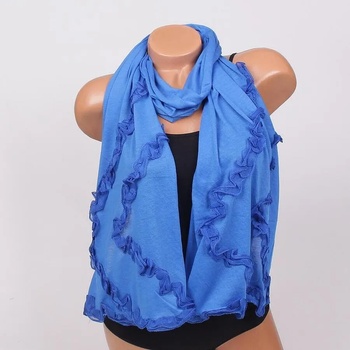 Image 1 of Стилен дамски шал в синьо с къдри